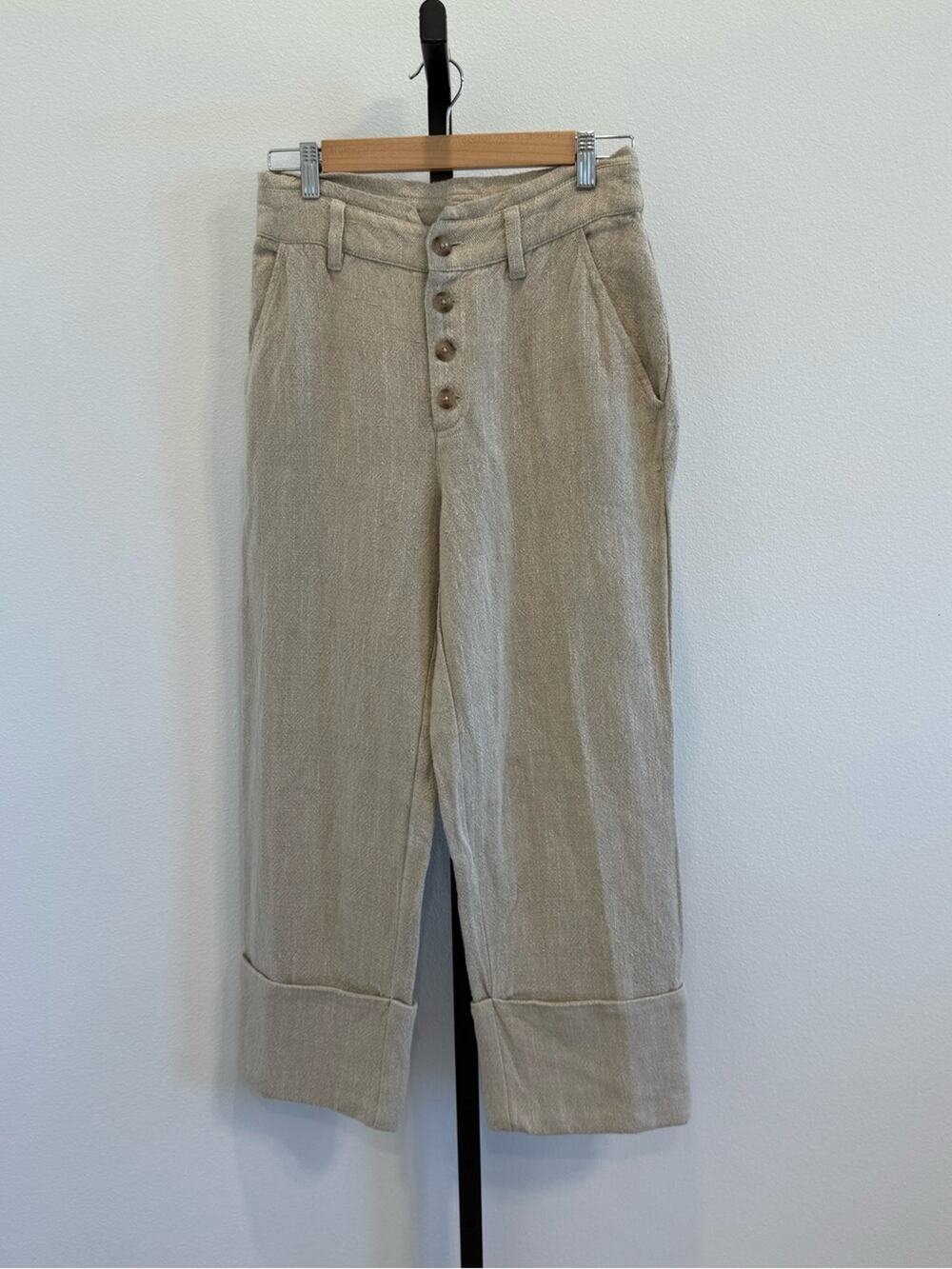 NWT Free People Parkway Cuffed Trouser in Natural Combo Button-Front Minimal